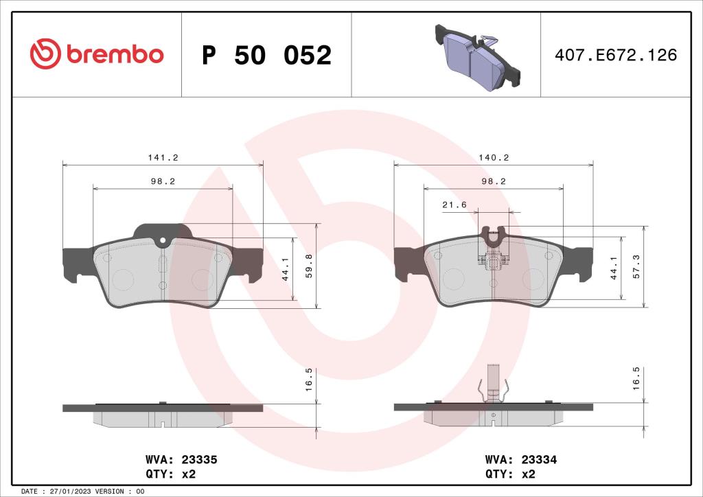Jogo de 4 pastilhas de travão BREMBO ref. P 50 052