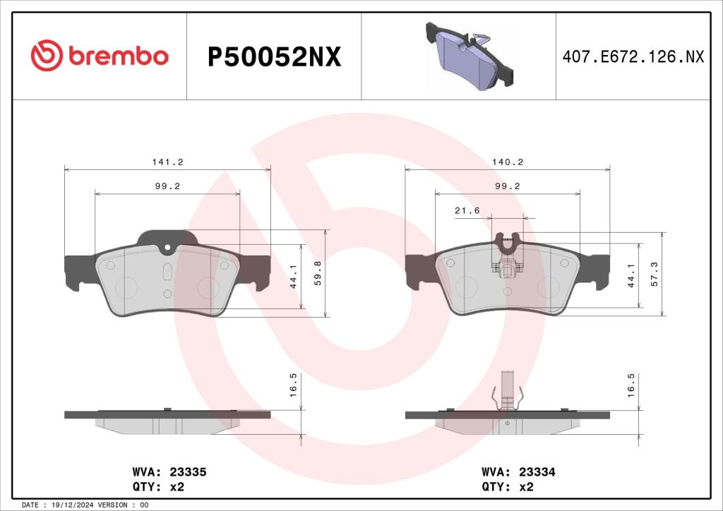 Jeu de 4 plaquettes de frein BREMBO P50052NX