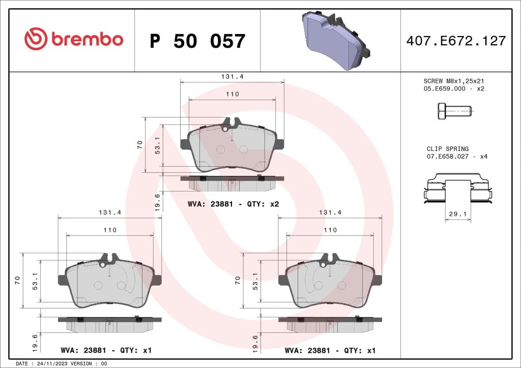 Jogo de 4 pastilhas de travão BREMBO P 50 057