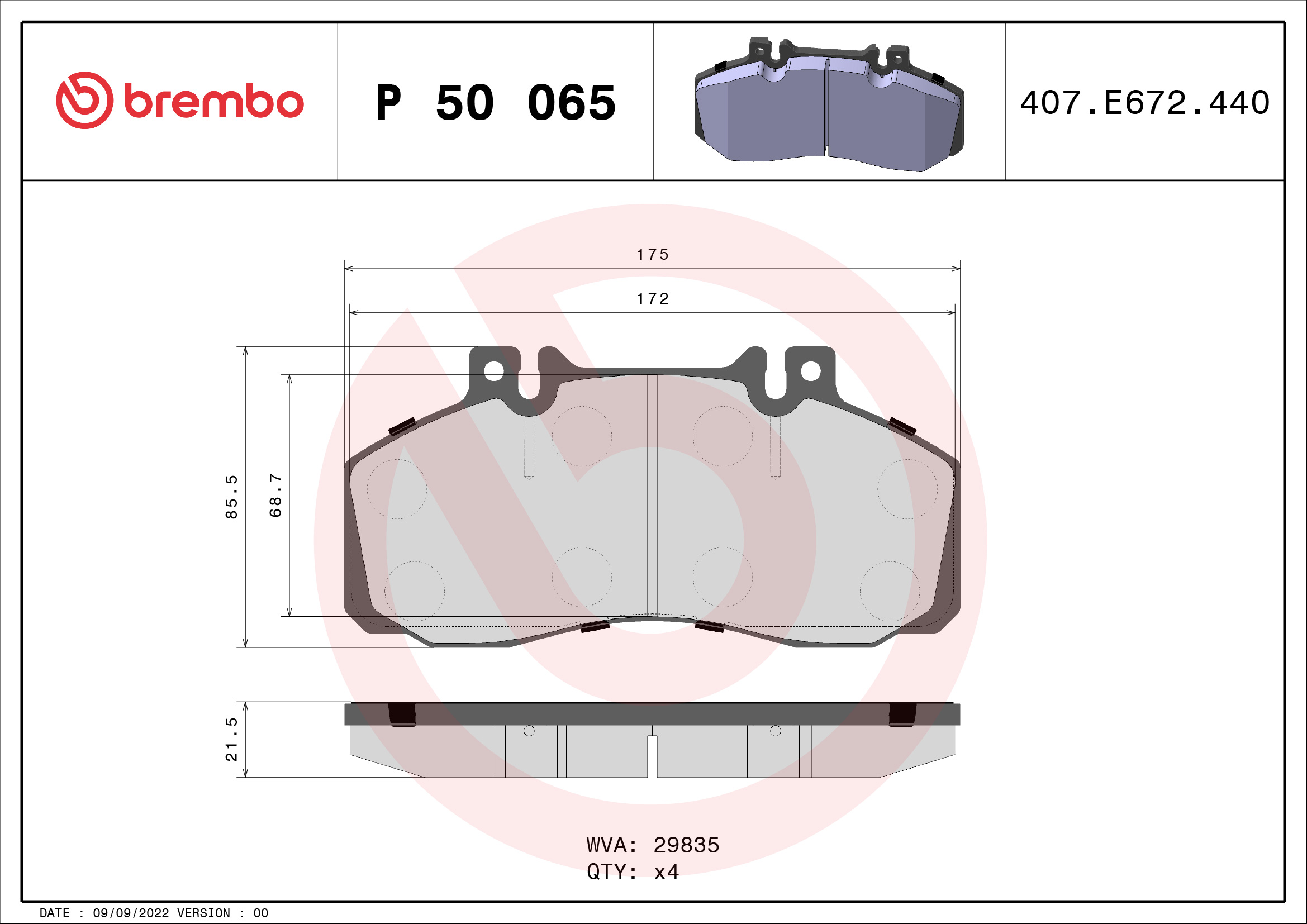 Jogo de 4 pastilhas de travão BREMBO ref. P 50 065