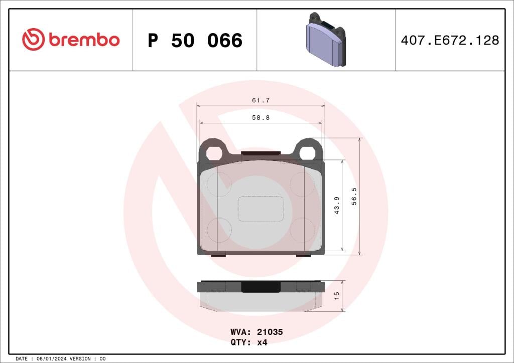 Jogo de 4 pastilhas de travão BREMBO ref. P 50 066
