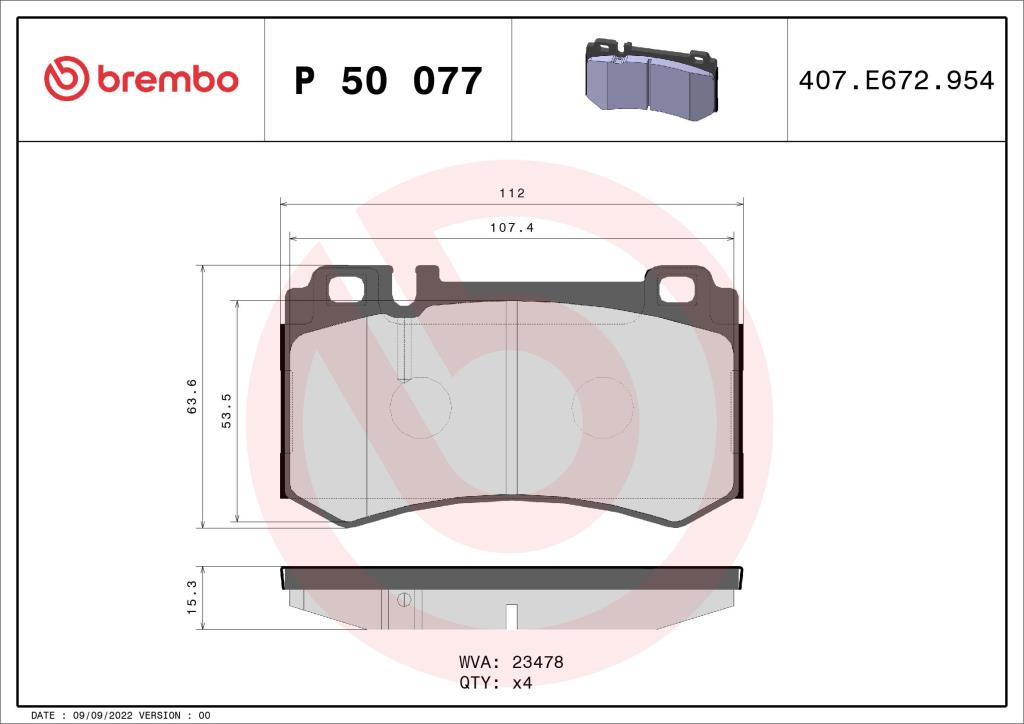 Jogo de 4 pastilhas de travão BREMBO ref. P 50 077