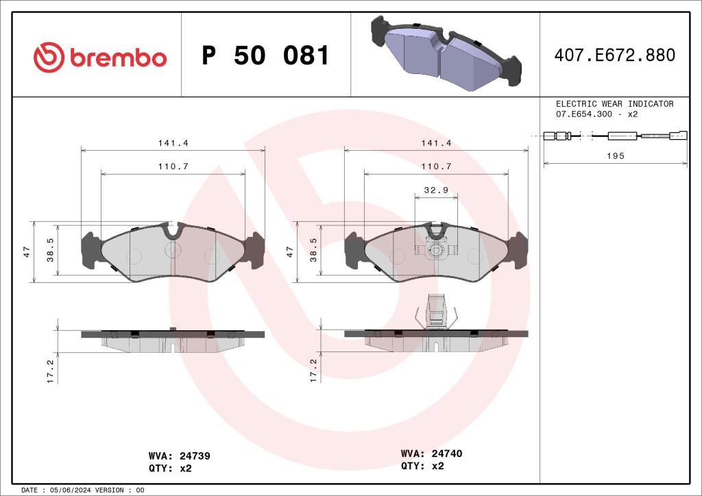 Jogo de 4 pastilhas de travão BREMBO ref. P 50 081