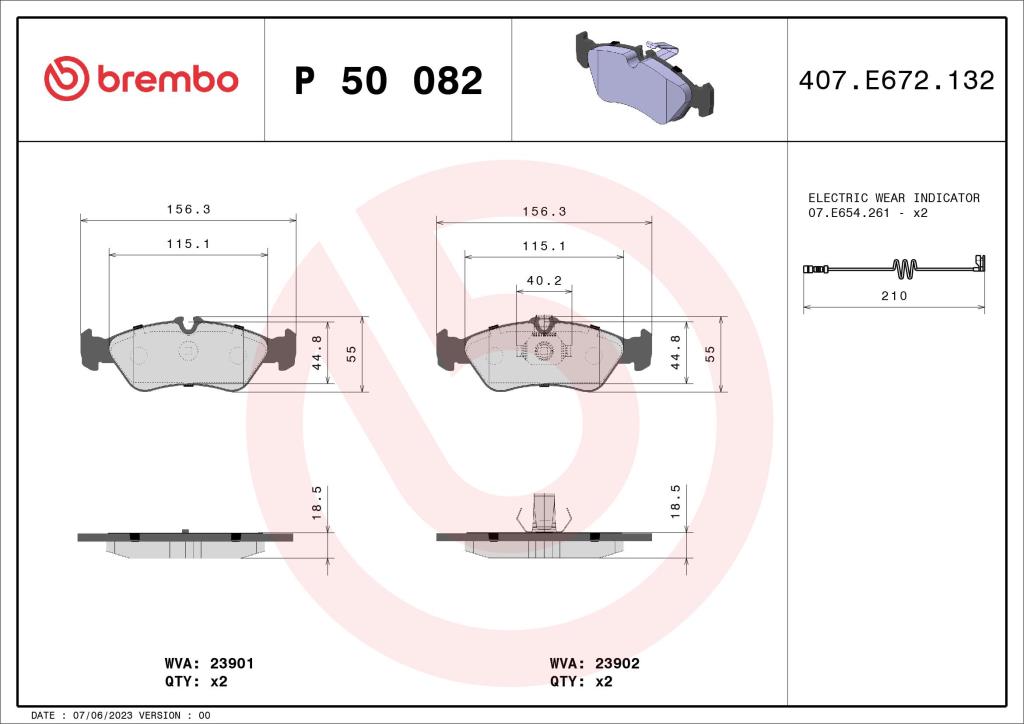 Jogo de 4 pastilhas de travão BREMBO ref. P 50 082