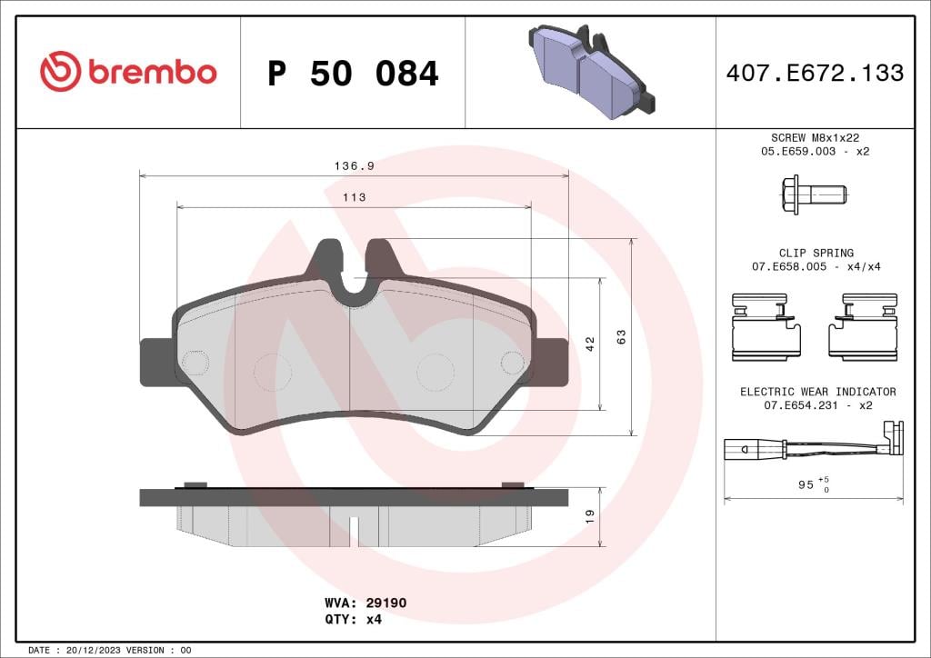 Jogo de 4 pastilhas de travão BREMBO ref. P 50 084
