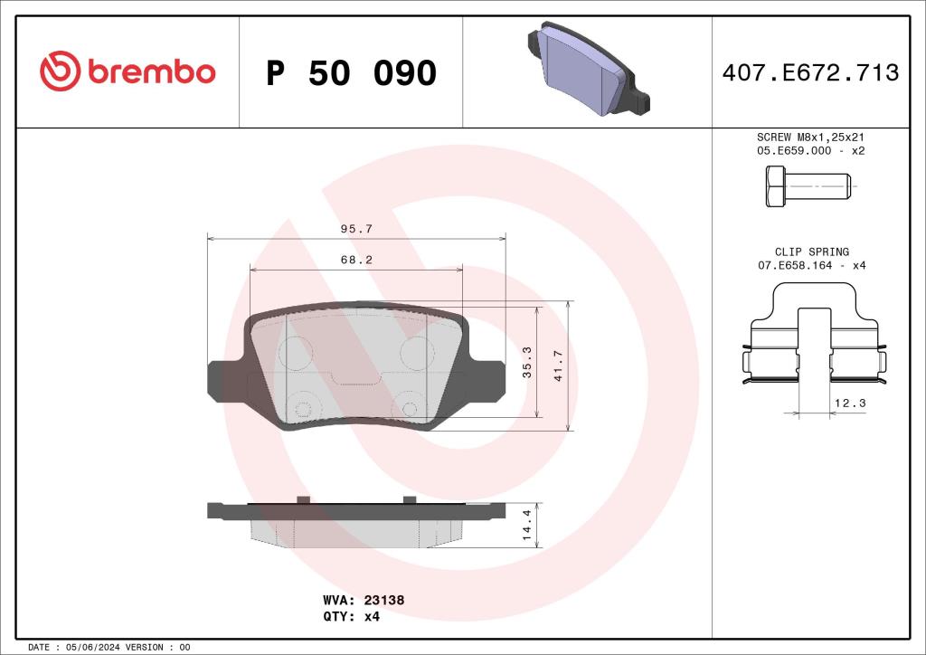 Jeu de 4 plaquettes de frein BREMBO ref. P 50 090