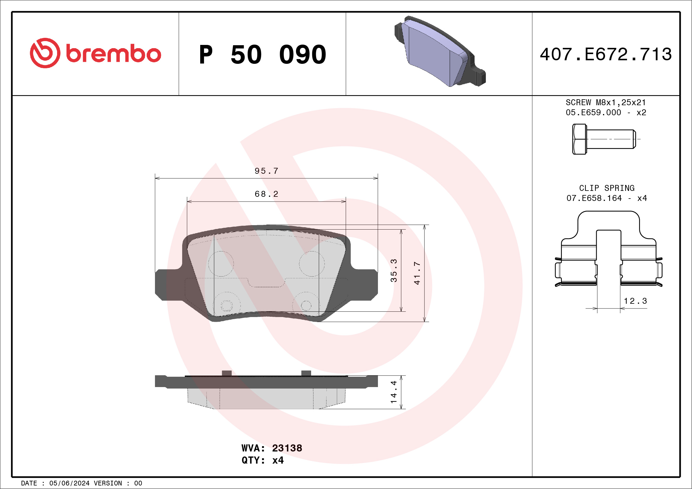 Jeu de 4 plaquettes de frein BREMBO ref. P 50 090