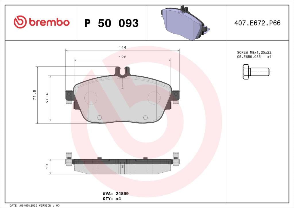 Jeu de 4 plaquettes de frein BREMBO ref. P 50 093