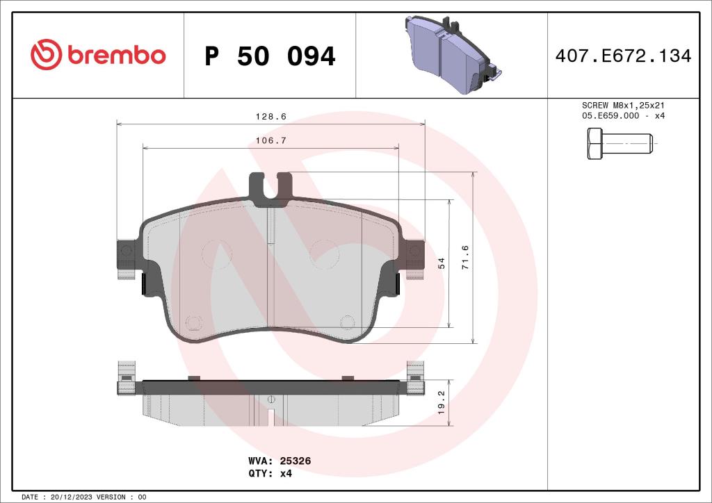 Jogo de 4 pastilhas de travão BREMBO ref. P 50 094