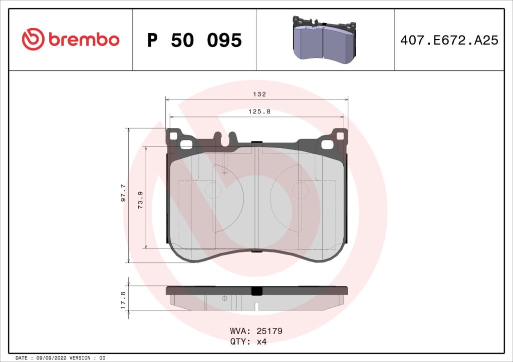 Jogo de 4 pastilhas de travão BREMBO ref. P 50 095