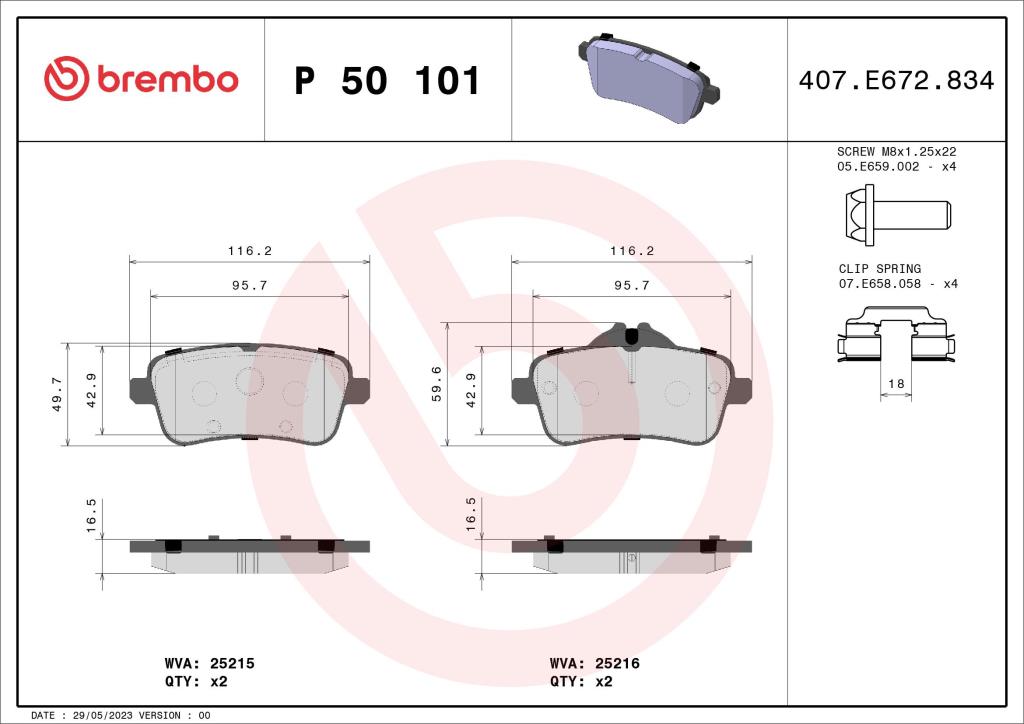 Jogo de 4 pastilhas de travão BREMBO ref. P 50 101