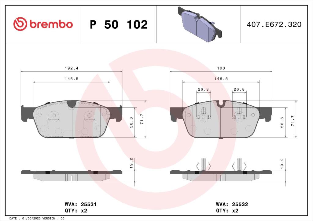 Jogo de 4 pastilhas de travão BREMBO ref. P 50 102