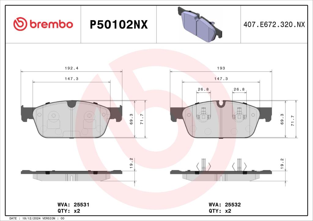 Jogo de 4 pastilhas de travão BREMBO ref. P50102NX