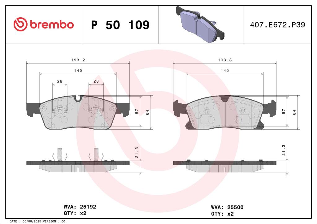 Jogo de 4 pastilhas de travão BREMBO ref. P 50 109
