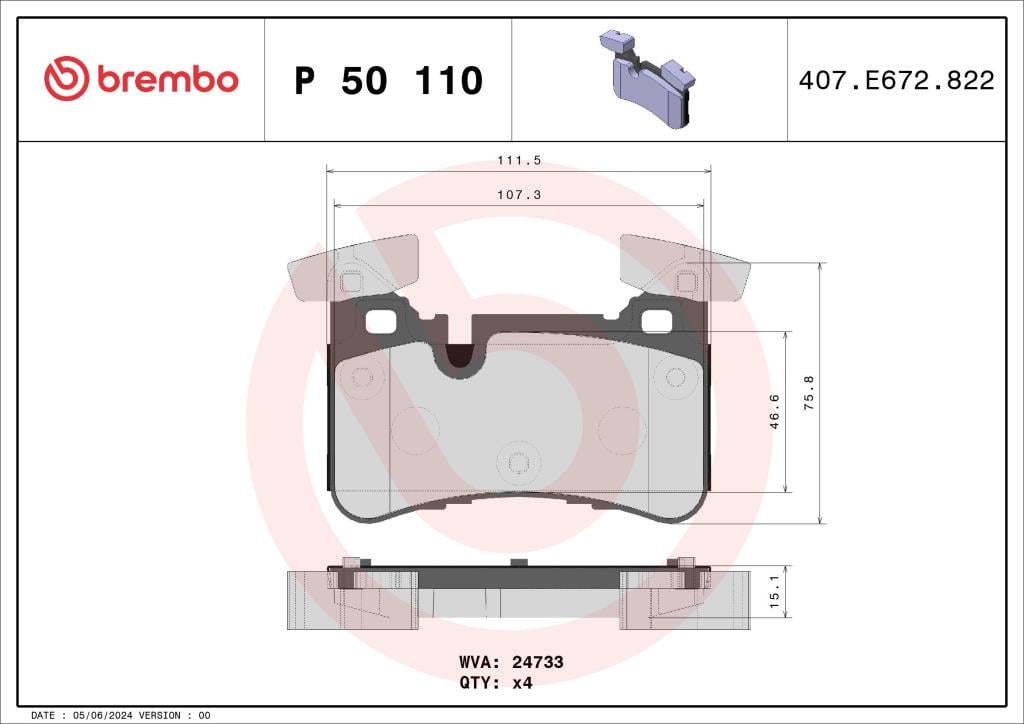 Jogo de 4 pastilhas de travão BREMBO ref. P 50 110