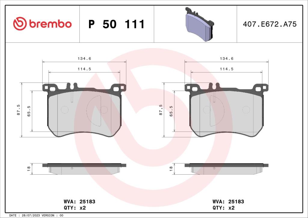 Jeu de 4 plaquettes de frein BREMBO ref. P 50 111