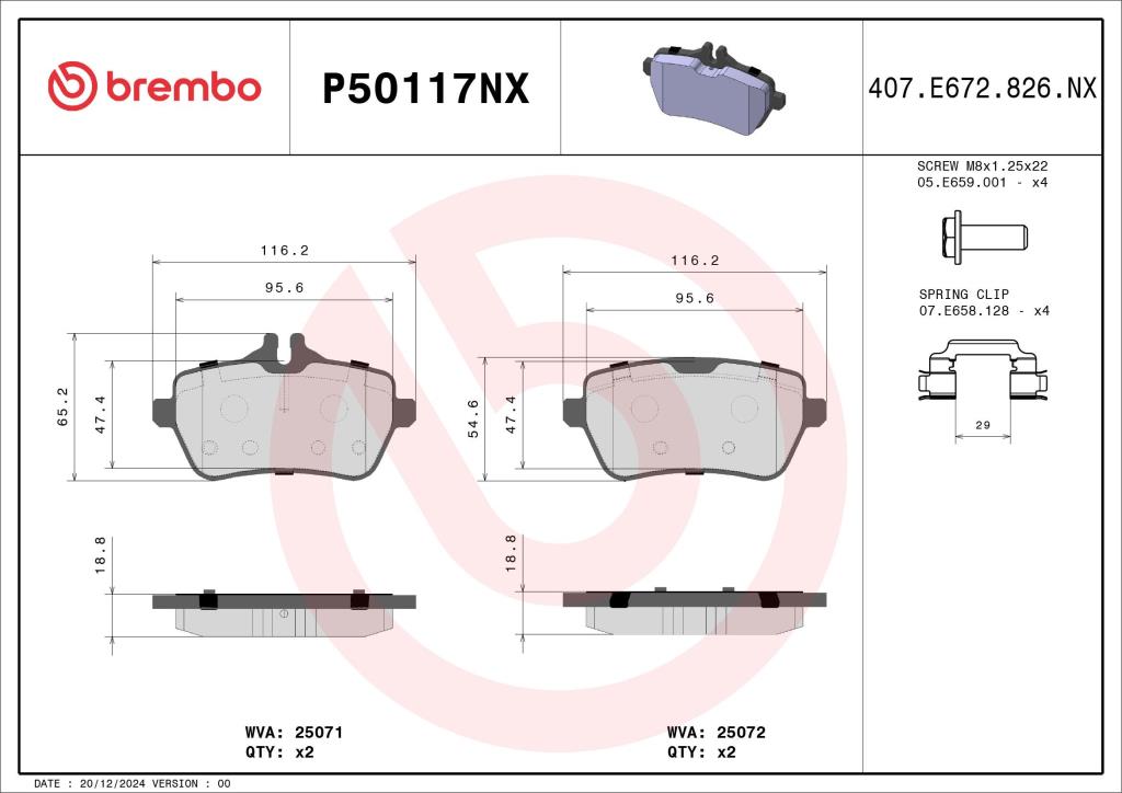 Jogo de 4 pastilhas de travão BREMBO ref. P50117NX