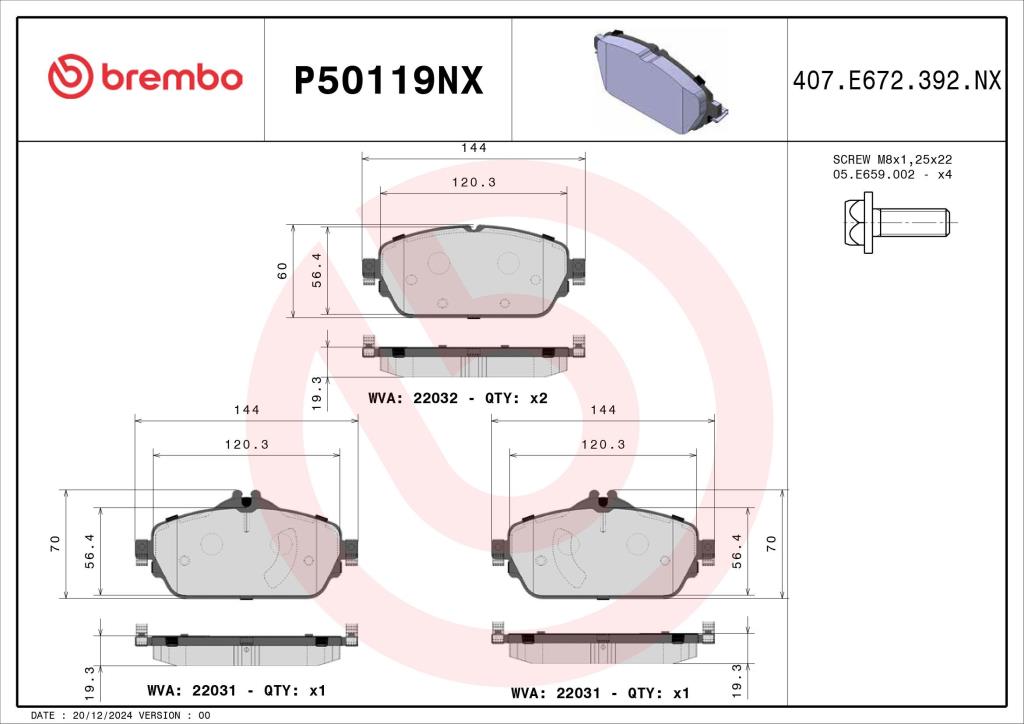 Jogo de 4 pastilhas de travão BREMBO ref. P50119NX
