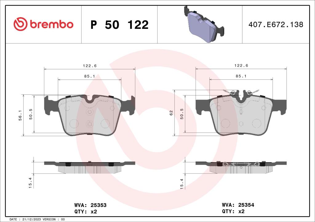 Jogo de 4 pastilhas de travão BREMBO ref. P 50 122