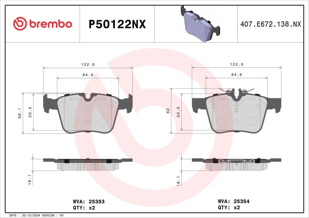 Jogo de 4 pastilhas de travão BREMBO ref. P50122NX