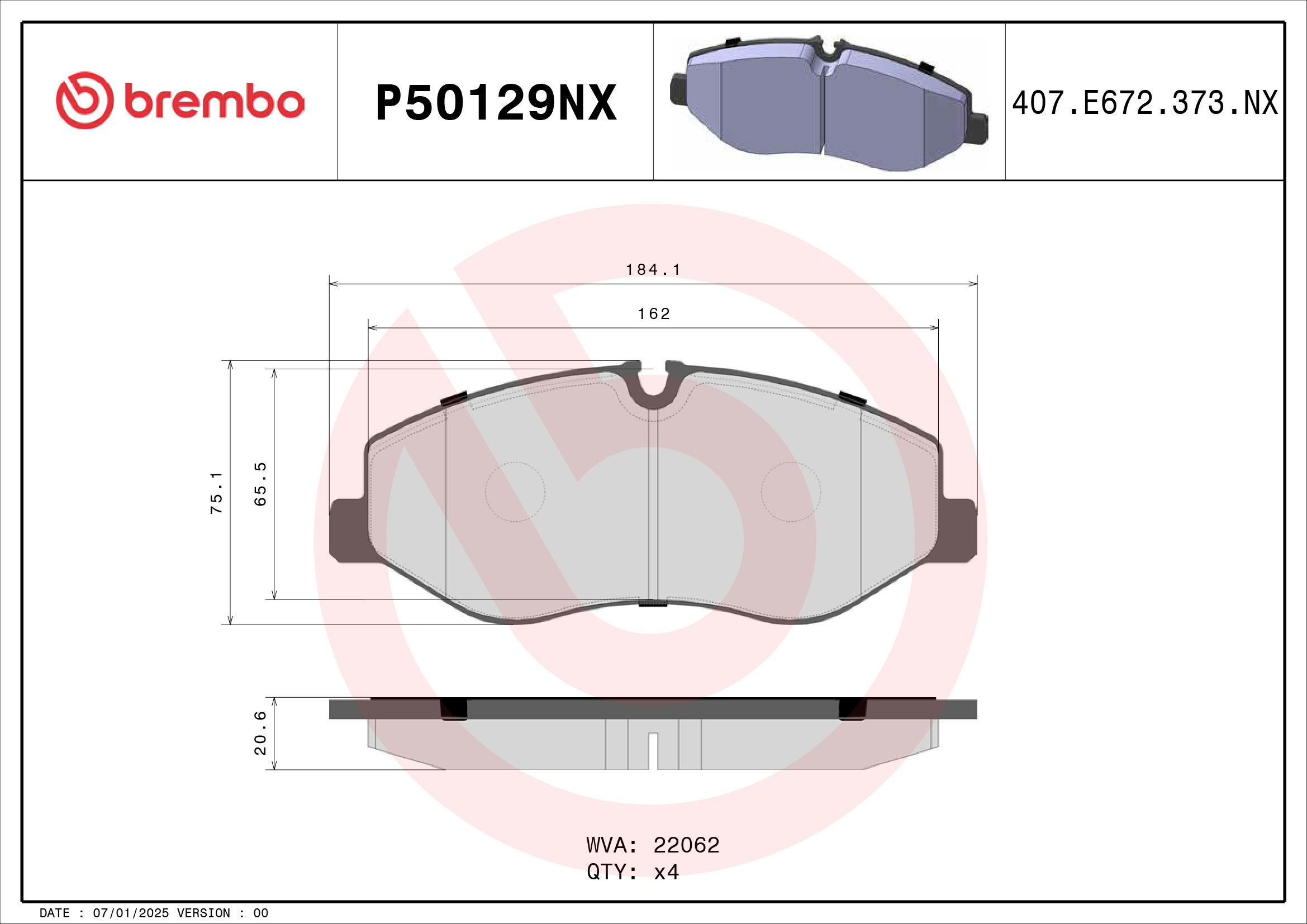 Jogo de 4 pastilhas de travão BREMBO ref. P50129NX