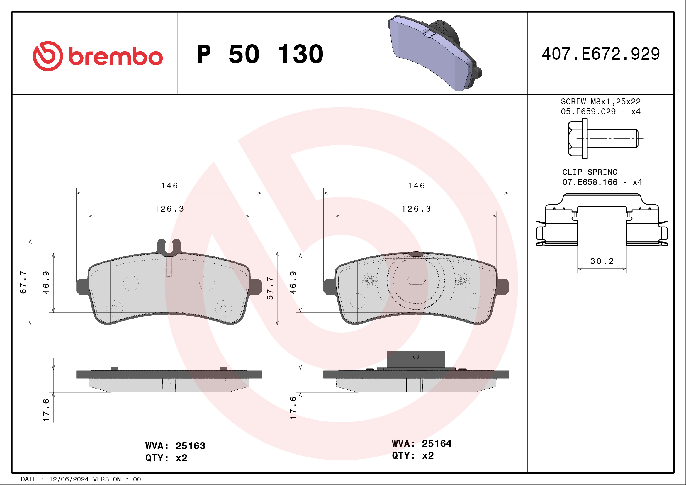 Jogo de 4 pastilhas de travão BREMBO ref. P 50 130