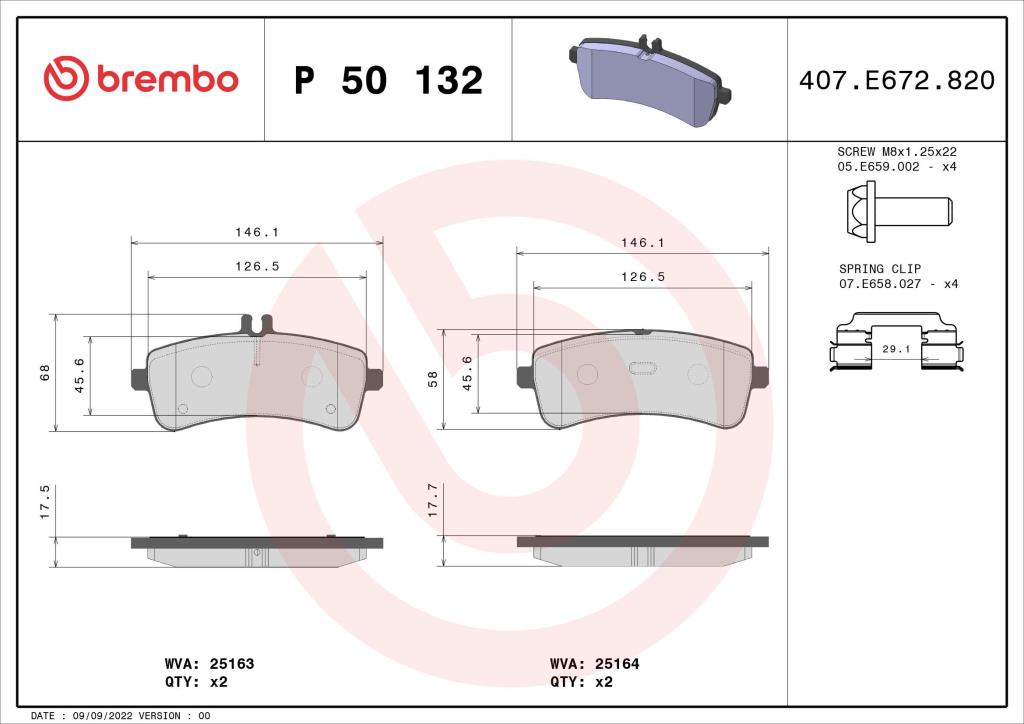 Jogo de 4 pastilhas de travão BREMBO ref. P 50 132