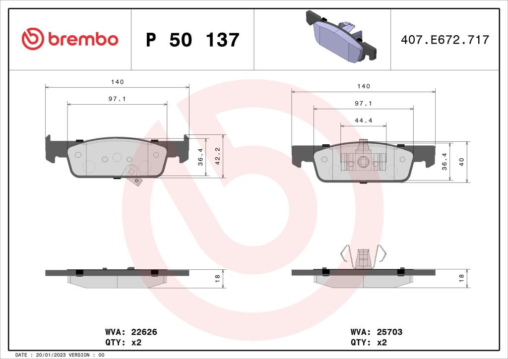 Jogo de 4 pastilhas de travão BREMBO ref. P 50 137
