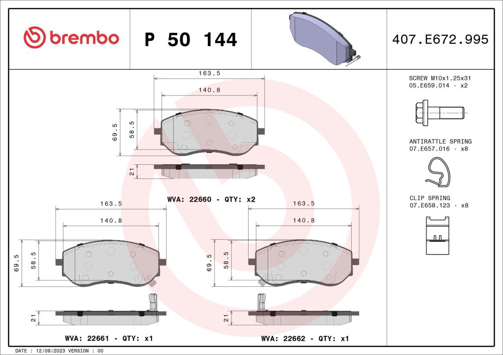 Jogo de 4 pastilhas de travão BREMBO ref. P 50 144