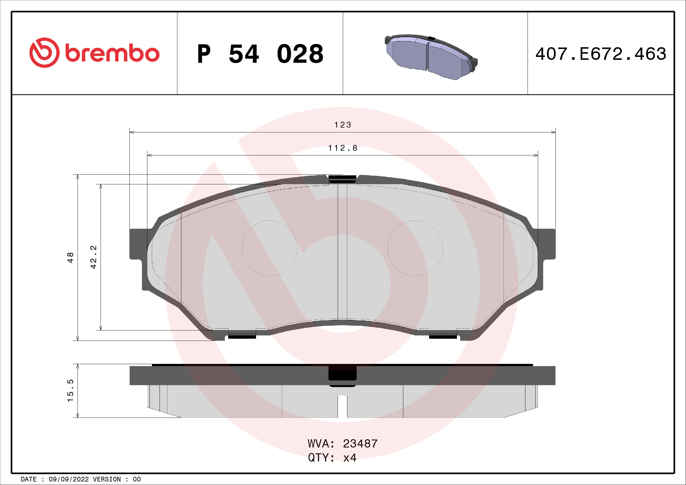 Jogo de 4 pastilhas de travão BREMBO ref. P 54 028