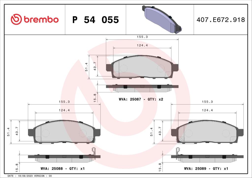 Jeu de 4 plaquettes de frein BREMBO ref. P 54 055