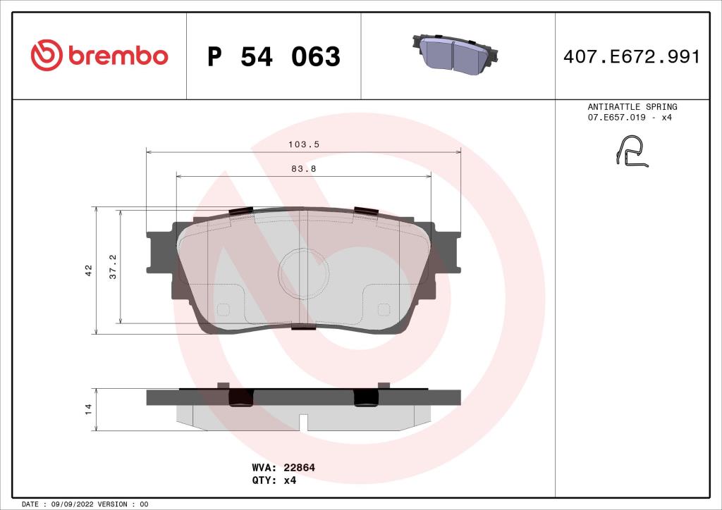Jeu de 4 plaquettes de frein BREMBO P 54 063