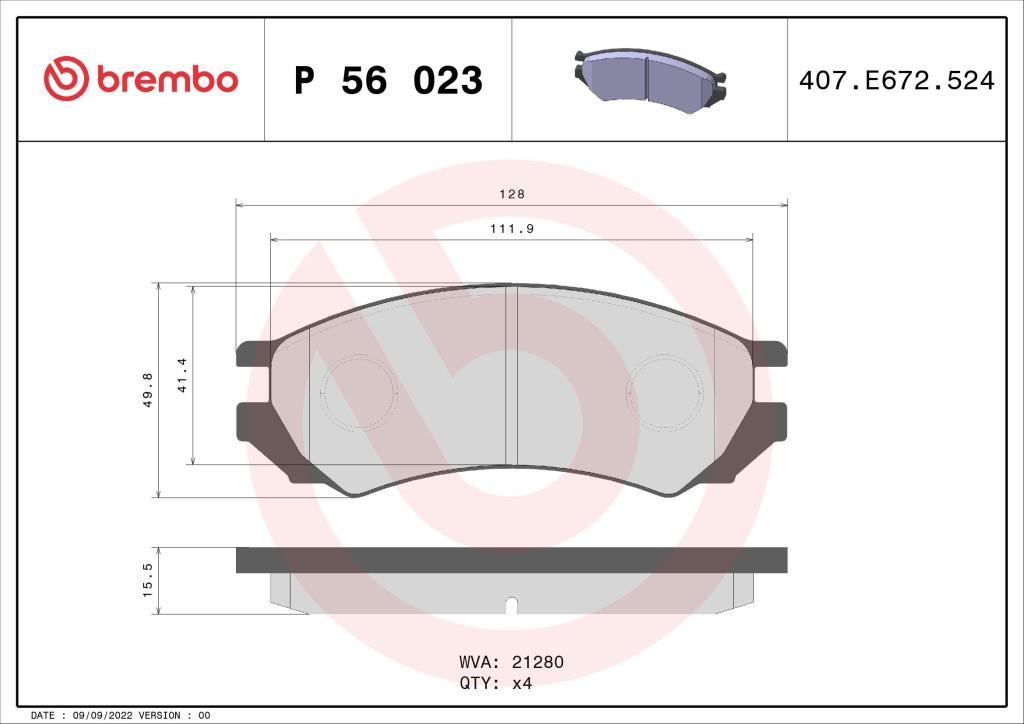 Jogo de 4 pastilhas de travão BREMBO ref. P 56 023