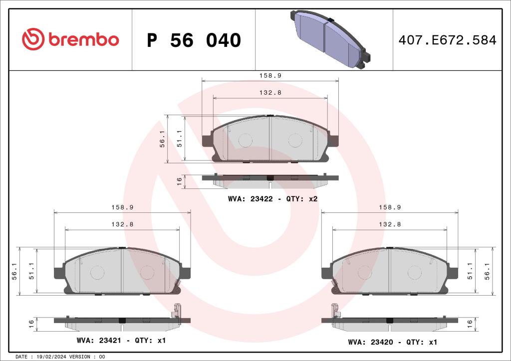 Jogo de 4 pastilhas de travão BREMBO ref. P 56 040