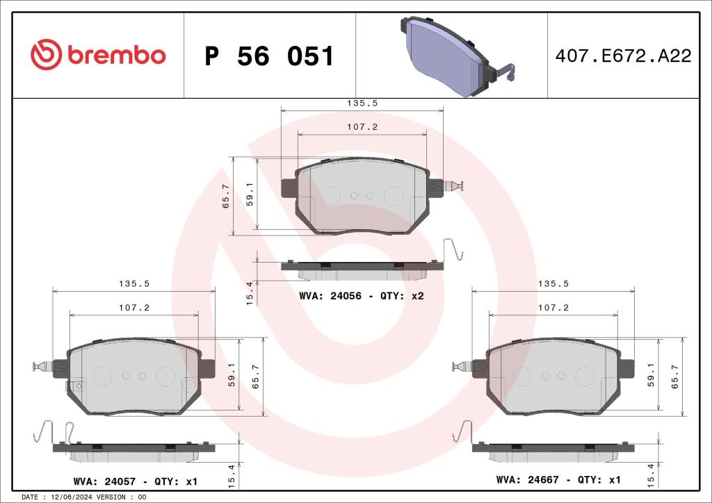 Jogo de 4 pastilhas de travão BREMBO ref. P 56 051
