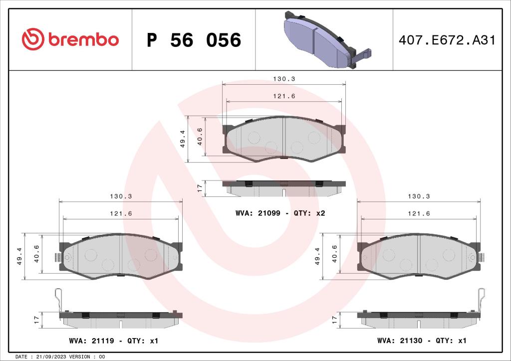 Jogo de 4 pastilhas de travão BREMBO ref. P 56 056