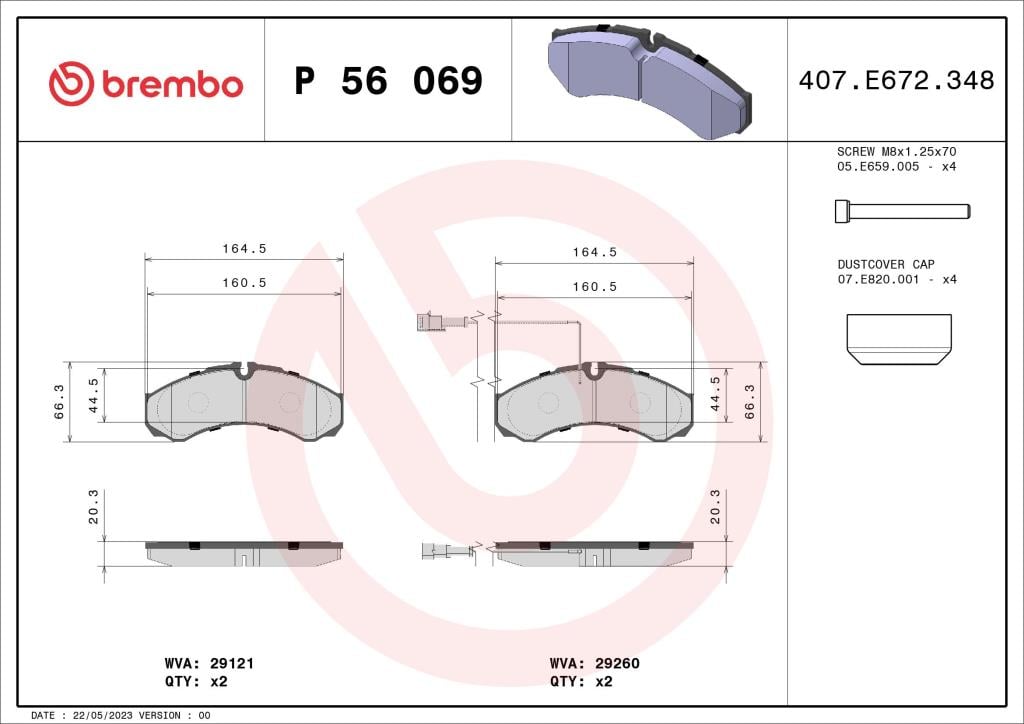 Jeu de 4 plaquettes de frein BREMBO ref. P 56 069
