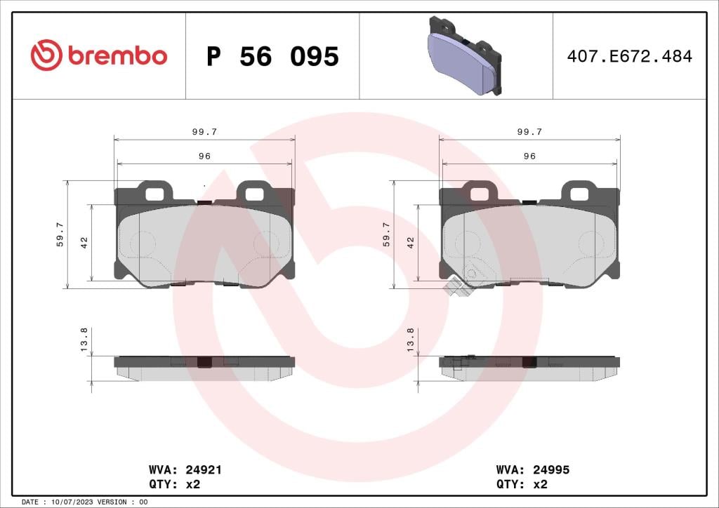 Jeu de 4 plaquettes de frein BREMBO ref. P 56 095