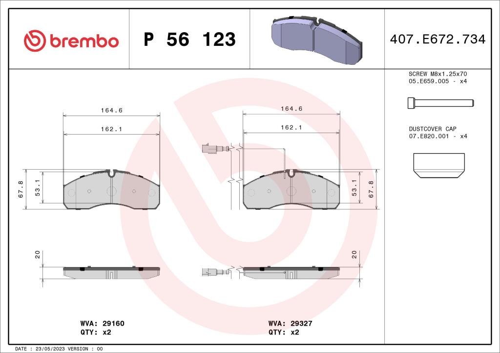 Jogo de 4 pastilhas de travão BREMBO ref. P 56 123