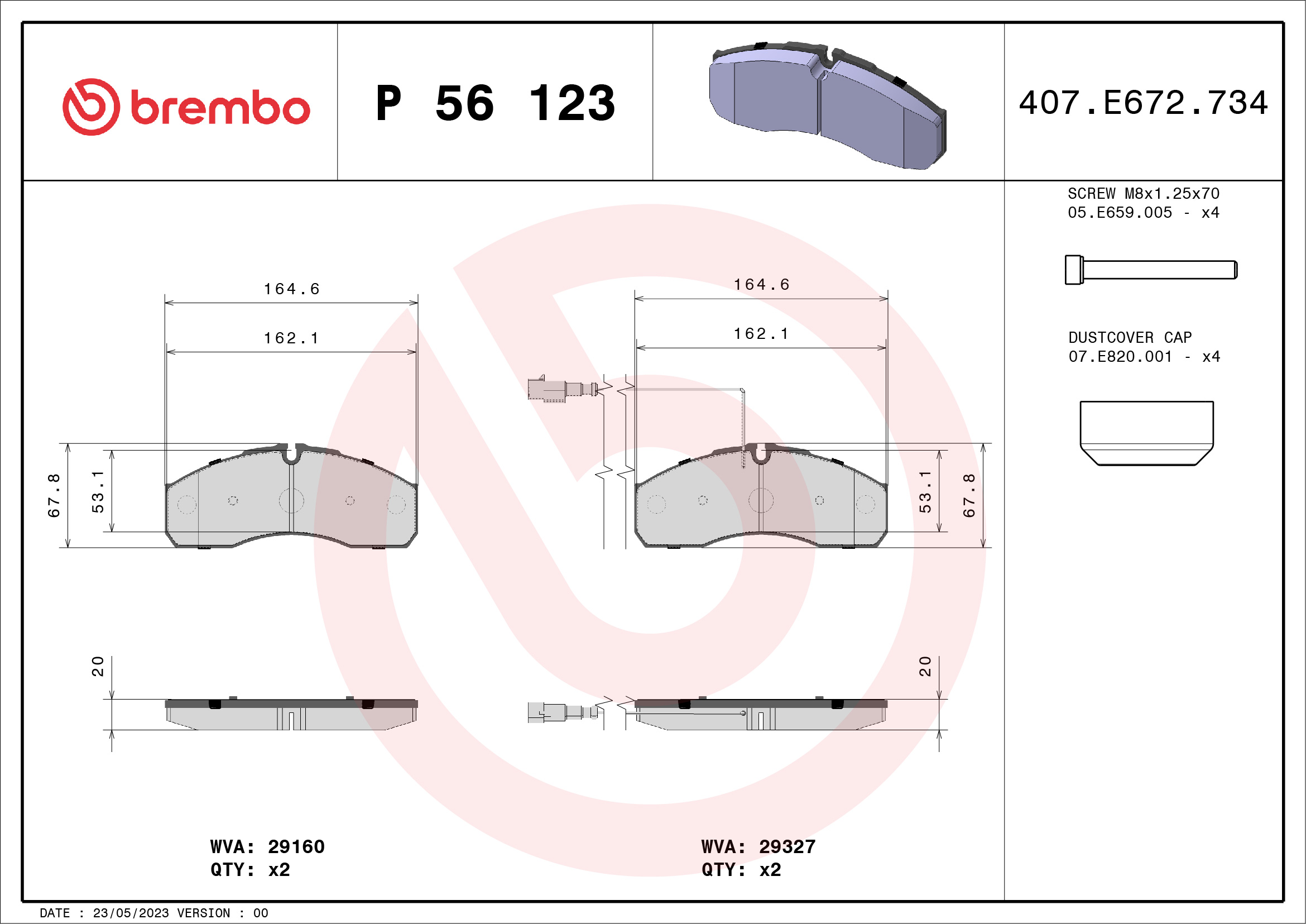 Jogo de 4 pastilhas de travão BREMBO ref. P 56 123