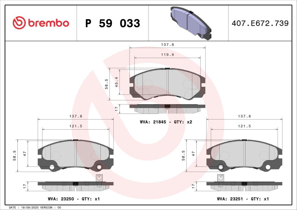 50.4mm Altura Pastillas De Freno Brembo P 30 076 - Calidad