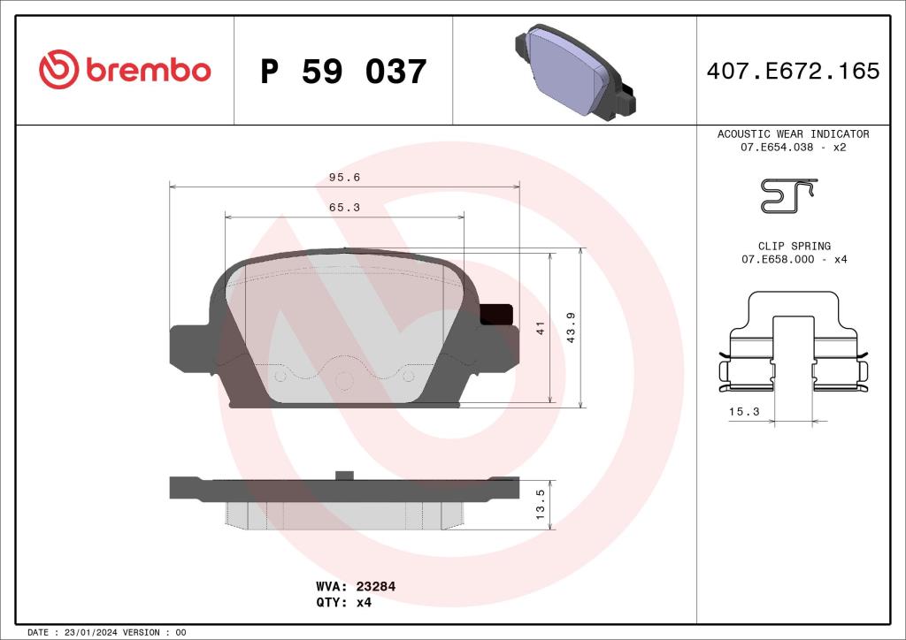 Jogo de 4 pastilhas de travão BREMBO ref. P 59 037