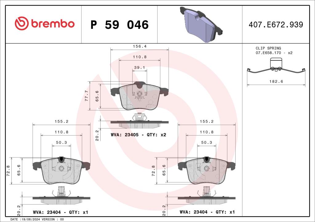Jogo de 4 pastilhas de travão BREMBO ref. P 59 046