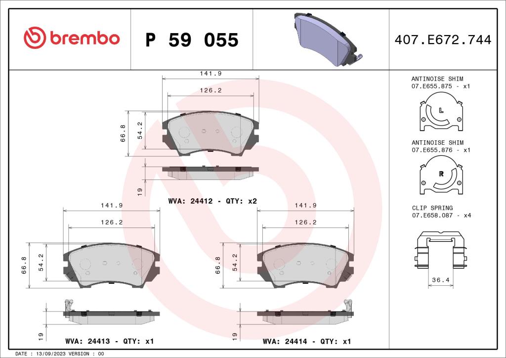 Jeu de 4 plaquettes de frein BREMBO ref. P 59 055