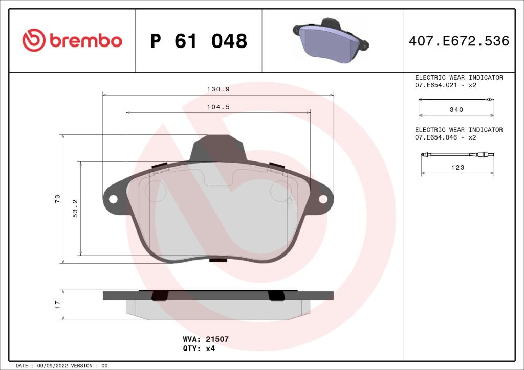Jeu de 4 plaquettes de frein BREMBO ref. P 61 048