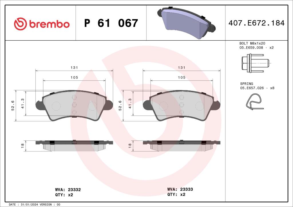 Jogo de 4 pastilhas de travão BREMBO ref. P 61 067