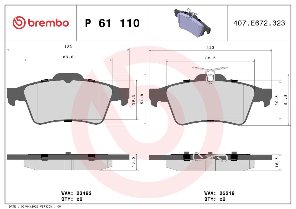 Jeu de 4 plaquettes de frein BREMBO ref. P 61 110