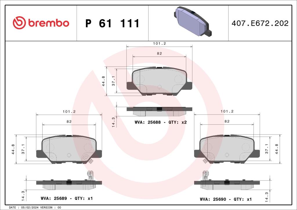 Jogo de 4 pastilhas de travão BREMBO ref. P 61 111