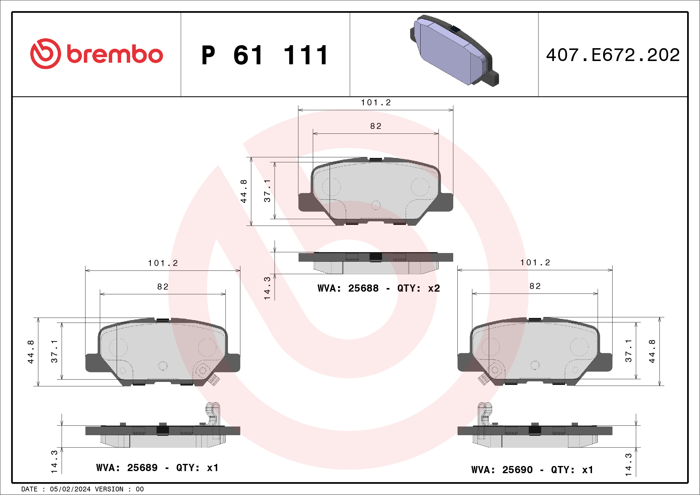 Jogo de 4 pastilhas de travão BREMBO ref. P 61 111