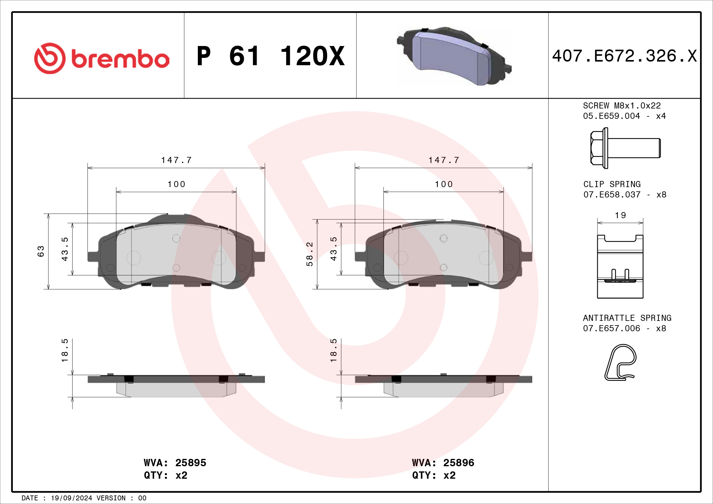 Jogo de 4 pastilhas de travão BREMBO ref. P 61 120X